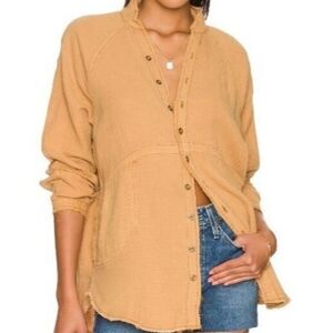 Free People We The Free Summer Daydream Button Down Golden Tan Size Small Flaws